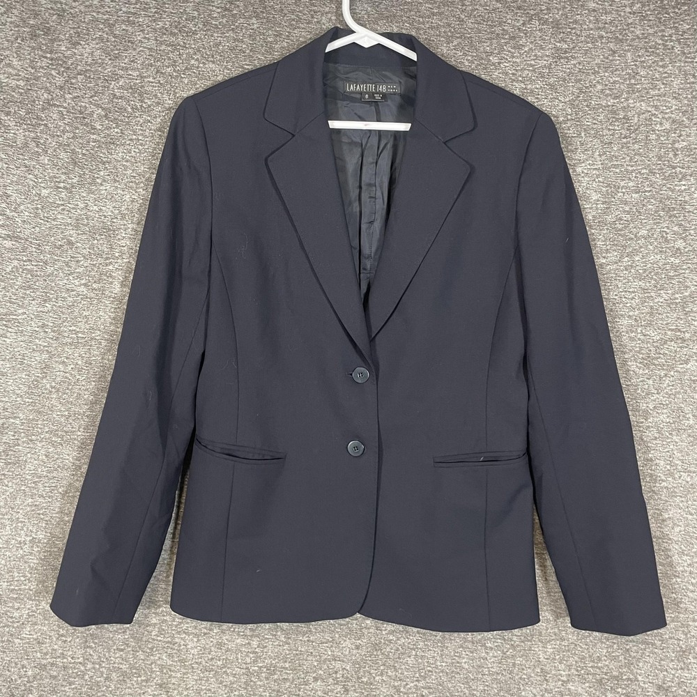 Lafayette 148 New York Blazer Womens 6 Navy Wool Stretch Tailored Work Jacket‎